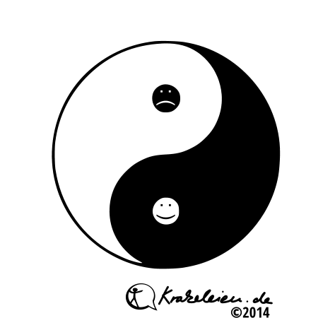 ein yin-yang-zeichen mit smiley und frowney emoticon